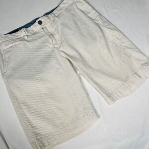 Wallin & Bros Men 34 Seersucker Shorts Beige White Striped Stretch Cotton Preppy